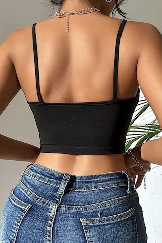 Merry See Aksesuarlı Şık Crop Büstiyer T-shirt Siyah