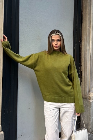 La & Vetta Zeytin Yeşili Bisiklet Yaka Oversize Triko Kazak Zeytin Yeşili