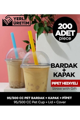 95/500 Cc Pet Bardak + Kapak - 200 Adet Pipet Hediye Diğer