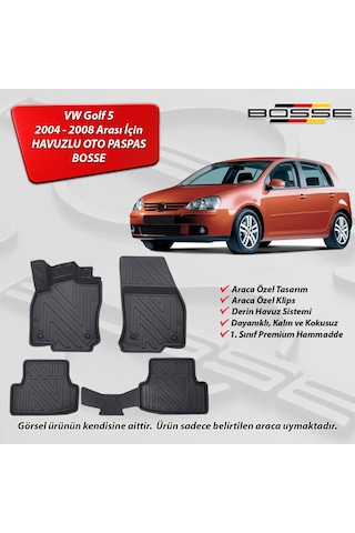 VW Golf 5 Paspas Araca Özel 2004 2008 Arası BOSSE 3D Havuzlu Oto Paspas
