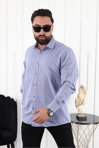Mcz Giyim İndigo Renk Uzun Kollu Cepsiz Klasik Regular Erkek Gömlek Indigo