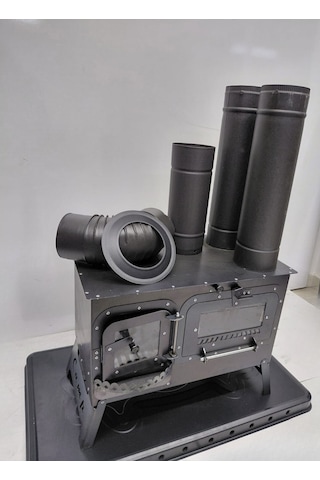 Kamp Sobası Odun/kömür Yakıtlı, Cam Kapaklı, Baca Borulu