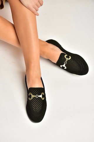 Fox Shoes Y291262402 Siyah Süet Toka Detaylı Kadın Babet Siyah