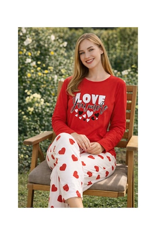 Rindahomewear Kadın Süprem Uzun Kol Pijama Takımı Kırmızı