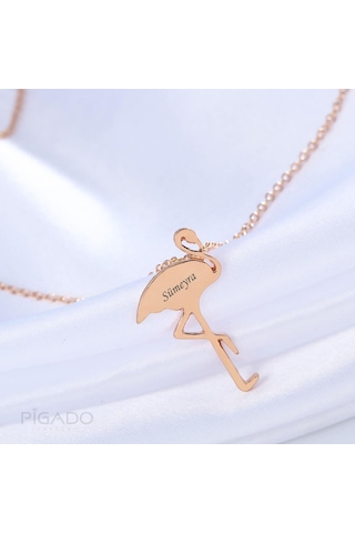 Saatcaddesi Pigado Isme Kisiye Özel Flamingo Kolye