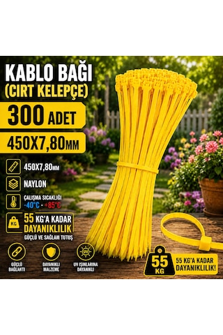 450x7,80mm Kablo Bağı Cırt Kelepçe Sarı 300 Adet