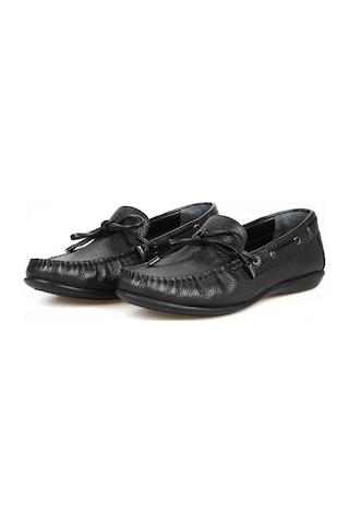 Siyah Deri Fiyonklu Kadın Loafer Ayakkabı-Siyah-38 Siyah