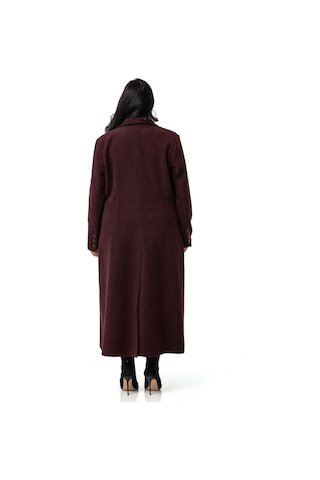 Büyük Beden Ceket Yaka Torba Cepli Astarlı Uzun Bordo Kaşe Kaban-bordo Bordo