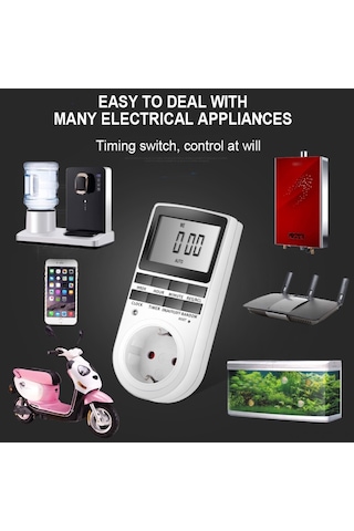 Samdoo Büyük Lcd Ekranlı Programlanabilir Zaman Rölesi - 16a/3680w Güç, 8 Fonksiyonlu Akıllı Priz