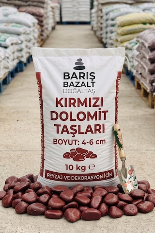 Kırmızı Dolomit Taşı 4-6 Cm- 10 Kg - Doğal Dekoratif Bahçe Saksı Peyzaj Teraryum Akvaryum Taşı