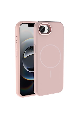 Apple iPhone Uyumlu 16e Kılıf M-safe Şarj Özellikli Metal Kamera Çerçeveli Zore Edi Silikon Kapak - Rose Gold