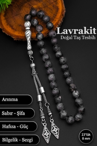 Erkek Doğal Taş Tesbih Lavrakit Tesbih 8 Mm Bt038 Gri