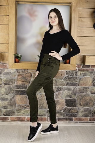 Black Steel Bel ve Paça Lastikli Kargo Cep Fermuarlı Pantolon-4444 Qkbyn4444