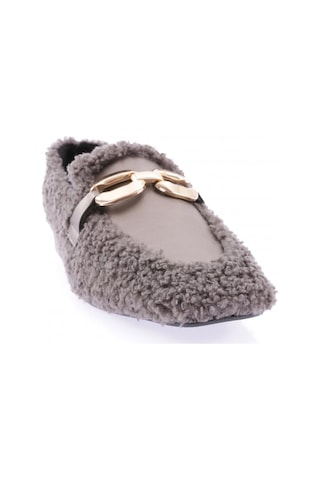 Dgn 5270-424 Metal Tokali Peluş Kadin Oxford Ayakkabi Gri Peluş