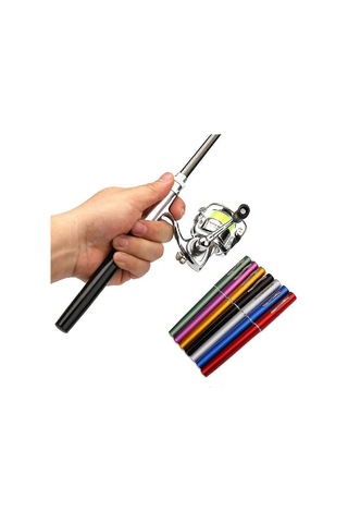 Katlanabilir Olta Makarası Kombinasyonu Mini Kalem Olta Takımı Teleskopik Olta Kamışı Döner Makara Kombinasyonu Takımı D Siyah