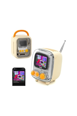 Tiivoo-2 Fm Radyo Bluetooth Hoparlör Çalar Saatli, Pixel Art Retro Mini Küçük Sevimli Kablosuz Hoparlör, Vintage Dekor Parti Ofis Ev Masası Yatak Odası Mutfak Dış Mekan İçin Uygun, Krem