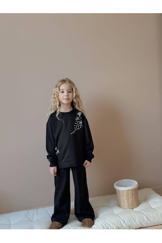 Miniko Kids Kız Çocuk Yıldız Taşlı 2li Pamuk Takım Siyah