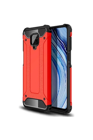 Noktaks - Xiaomi Uyumlu Xiaomi Redmi Note 9 Pro - Kılıf Çift Katman Zırh Tank Crash Military Kapak - Kırmızı