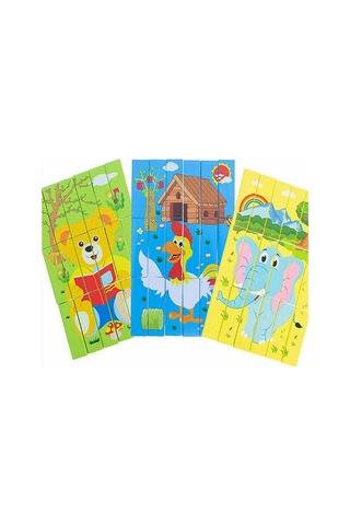 Eğitici Ahşap Resimli Jenga Ve Puzzle Seti - Çekiçli Denge Kulesi Zeka Oyunu Montessori