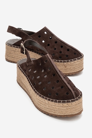 Luvishoes Fraga Kahverengi Süet Hakiki Deri Kadın Hasır Dolgu Taban Sandalet Kahverengi