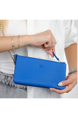 Mft Leather Hakiki Deri Kadın Cüzdan Çanta Almeda 5463 Flother Mat Saks Mavi