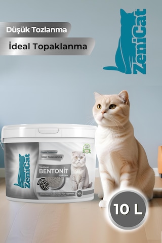Zenicat Aktif Karbonlu Kedi Kumu İnce Taneli Doğal Bentonit 10 L