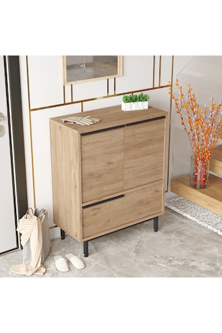 Lidya Ayakkabılık Çok Amaçlı Dolap 3 Kapaklı Metal Ayaklı Sepet Kahverengi