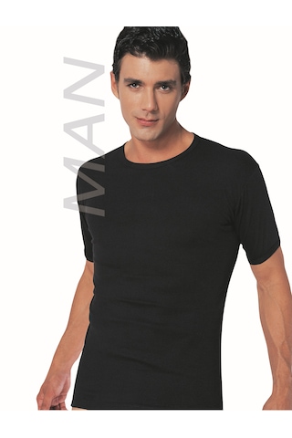 Erkek Siyah Ribana Yarım Kol Atlet % 100 Pamuklu Fanila 3'lü Paket 113-3s Siyah