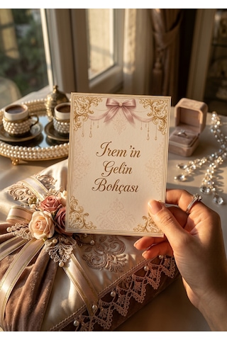 Kişiye Özel Gelin Bohça Kartı / Gelin Bohçası / Hediye Kartı / İsimlik / Düğün Nişan Söz Altın - Beyaz
