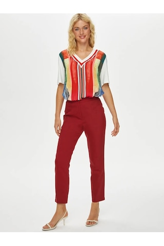 Faik Sönmez Slim Fit Kadın Pantolon 69058 Bordo