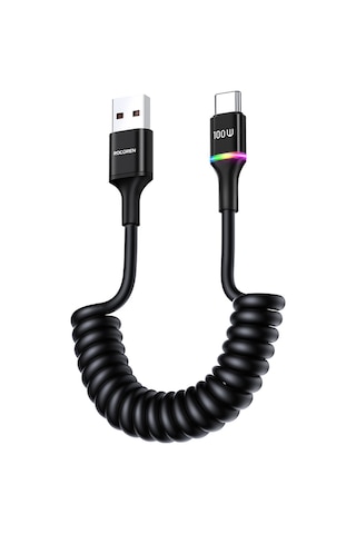 Rocoren 100w 7a Spiral Rgb Led Işıklı Spiral Type-c Hızlı Şarj Ve Data Kablosu 1.6 Metre