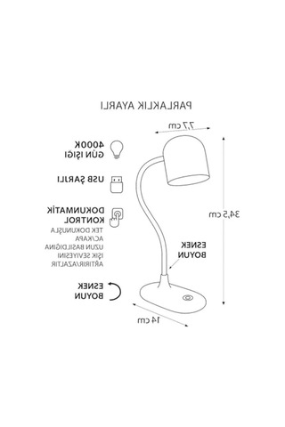 Şarjlı Dokunmatik Masa Lambası, 4000k Gün Işığı, Usb Şarjlı .