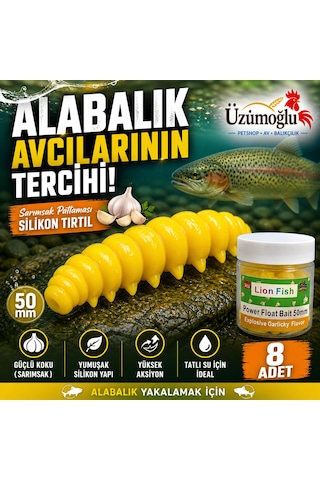 Üzümoğlu Sarımsak Aromalı Silikon Tırtıl 50mm 8 Adet Alabalık Yemi