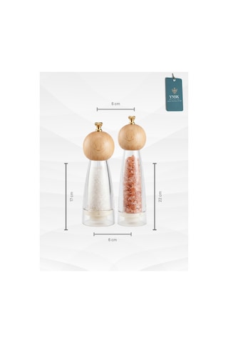 Chacha Home Luxury Bamboox Akrilik Tuz Ve Karabiber Değirmeni Baharat Öğütücü Şeffaf Lüx Gold Detaylı Büyük+küçük Boy