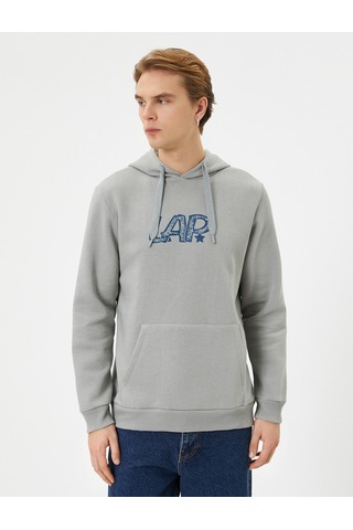 Koton Arkası Baskılı Hoodie Şehir Temalı Kanguru Cep Detaylı Gri 4wam70257mk Gri
