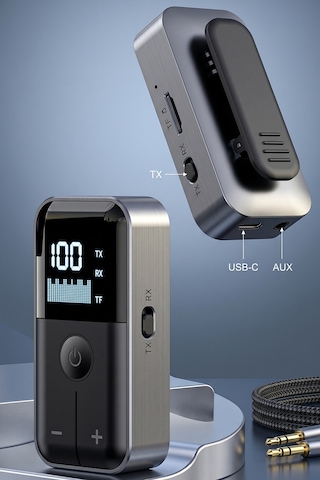 Thentech Tf Kart Destekli Ekranlı Bluetooth Alıcı Verici Rx Tx Modu Araç Teyp Aux Girişli Ses Aktarım Aparatı