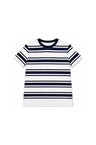 Mixray 2055 Kadın %100 Pamuk Çizgili Bisiklet Yaka T-shirt Lacivert Lacivert