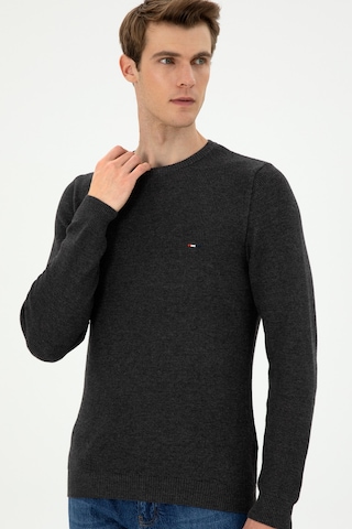 U.S. Polo Assn. Erkek Slim Fit Bisiklet Yaka Antrasit Melanj Basic Kazak 50298282-VR081