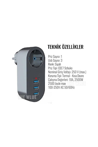 Akım Korumalı Tekli Duvar Priz 3xusb 2.1a 2500watt Çocuk Korumalı Diğer