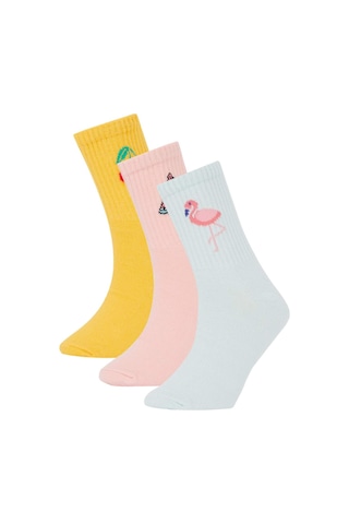 DeFacto Kız Çocuk 3'lü Pamuklu Uzun Çorap N1748A6NSKR1