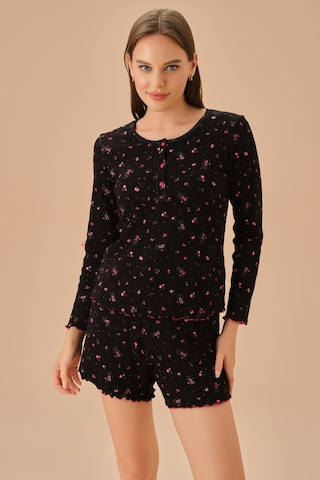 Suwen Mina Şort Takımı Sh25192663911 Siyah Baskılı Siyah