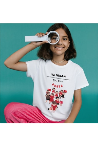 Alpşan Ticaret 23 Nisan Tişörtleri 23 Nisan T-shirt Beyaz Çocuk Yetişkin Tişört Unisex T-shirt Çocuk Bayramı 62 Beyaz
