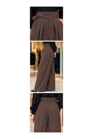 Ghisa Yüksek Kemerli/tokalı Bol Paça Pantolon Kahverengi - 943372997 Kahverengi