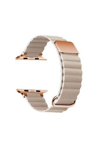 Watch 7 41mm Uyumlu Krd-78 Pu Deri Kordon Strap Kayış Nrtk- Krem