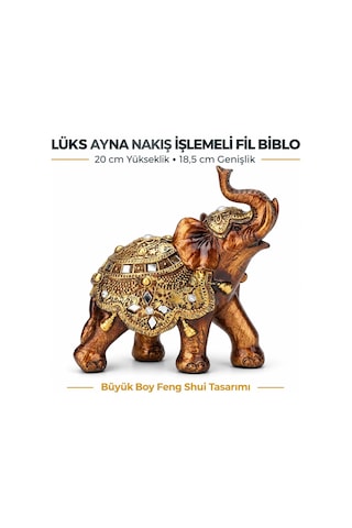 Lüks Ayna Nakış İşlemeli Feng Shui Fil Biblo 20 Cm Büyük Boy Dekoratif Heykel Ev Ofis Hediyesi