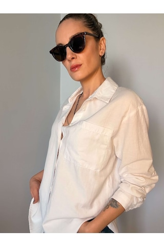 Ali Butik Ekru Basic Keten Gömlek Ekru