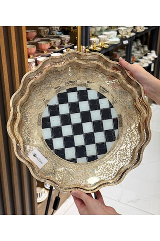 2li Damas Dantel Lüks Tepsi-5220 Çok Renkli