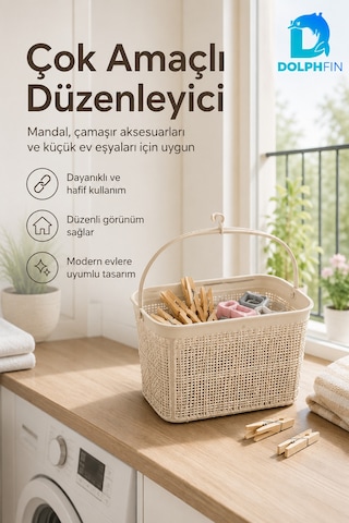 Jute Mandal Sepeti 3 L Çok Amaçlı Çamaşır Oyuncak Saklama Taşıma Sepeti Çok Renkli