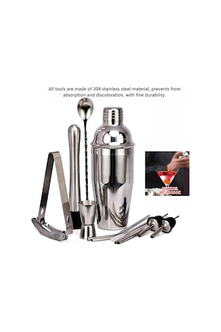 Vkemall 13 Parça 304 Paslanmaz Çelik Kokteyl Shaker Seti - İçki Yapım Kit Hediyelik