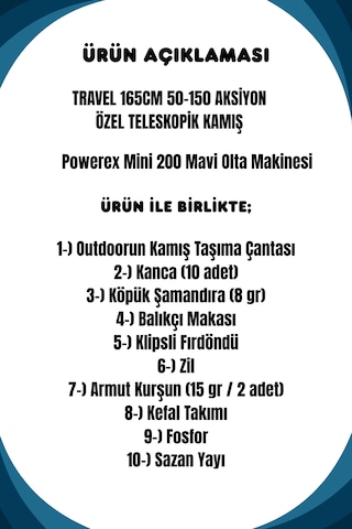 Travel 165cm 50-150gr Powerex Mini 200 Çocuk Olta Seti Mavi